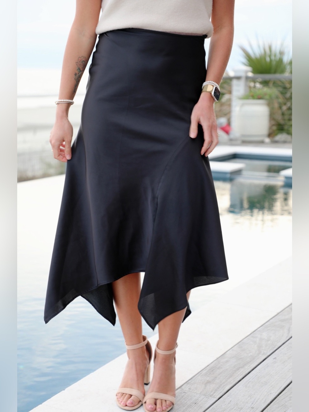 NWT Gilli Asymmetrical Black Satin Skirt Large